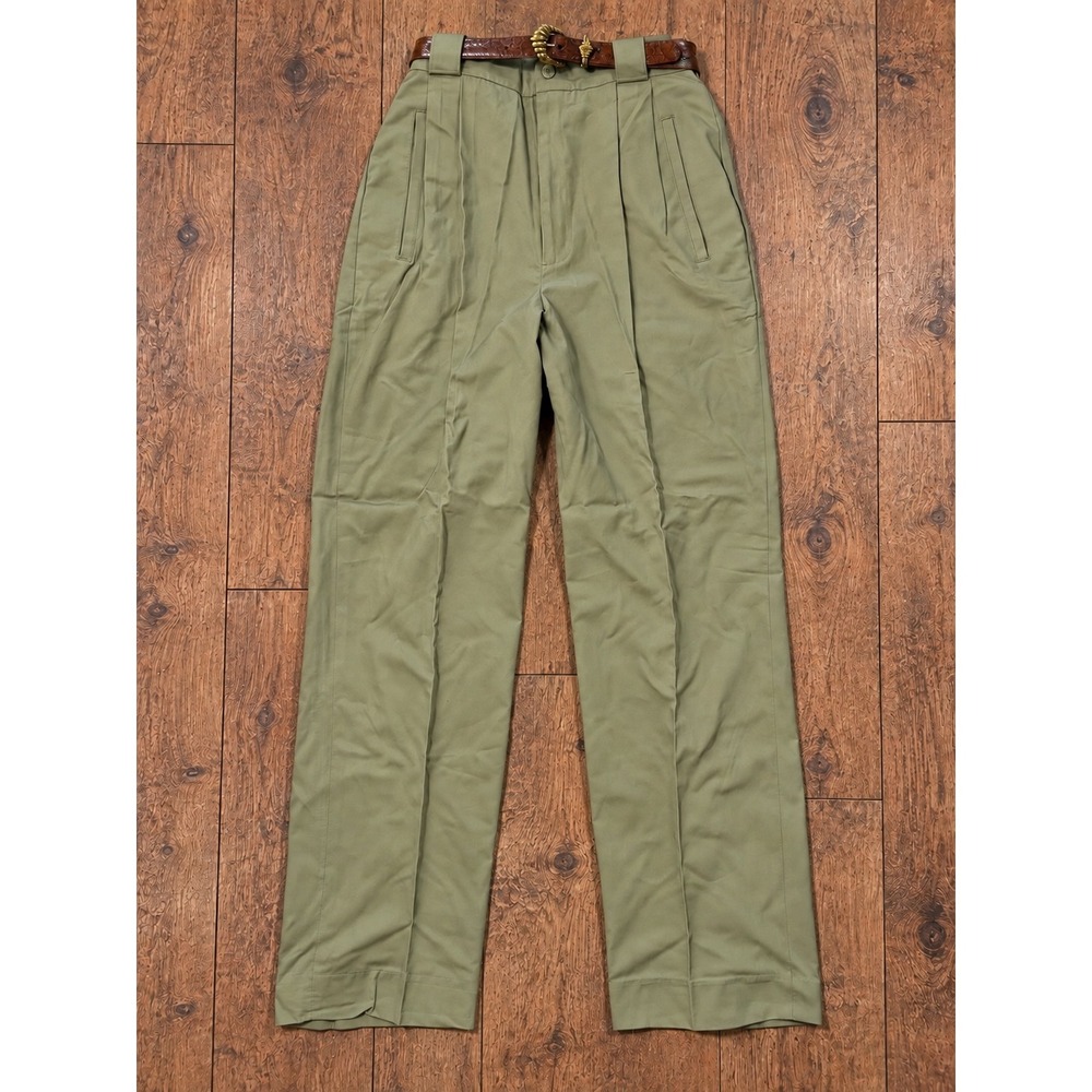 Vintage 90s NWT Sage Green Pleated Trousers Belted 8P Preppy Costal Office Retro